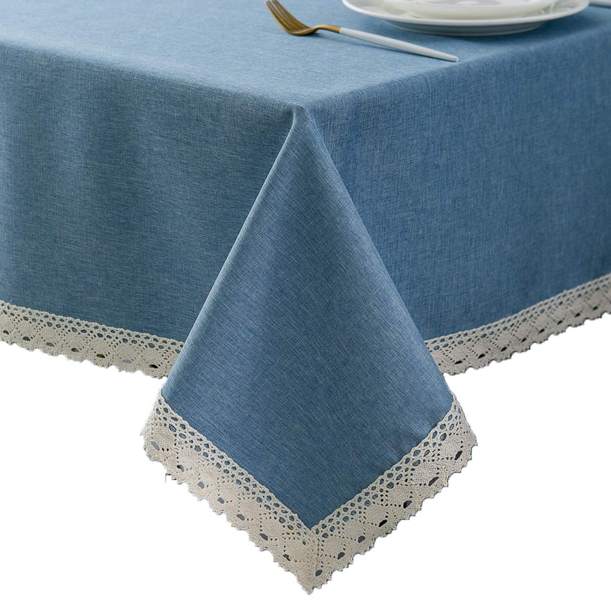 EHouseHome Faux Linen Tablecloth with Lace Trim - Waterproof/Spill Proof/Stain Resistant/Wrinkle ... | Amazon (US)