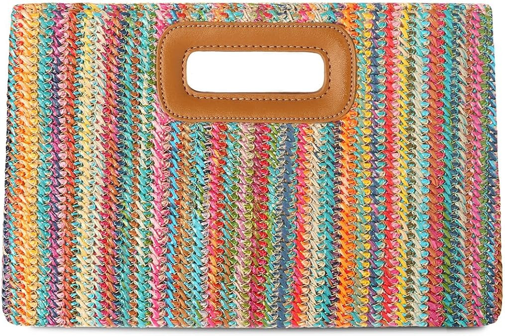 Beach Clutch Bag Straw Summer Clutch Purses for Women Handmade Woven Purse Detachable Gold Chain,... | Amazon (US)
