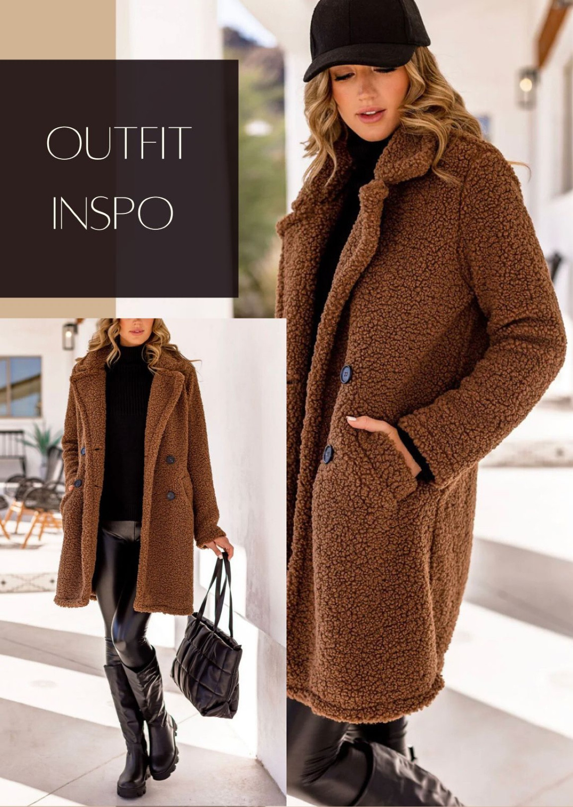 Shop Priceless Affordable Fall & Winter Outfit Inspo - Under $100
Great travel outfit or Casual warm outfit to grab coffee or go shopping in 

Black turtleneck. Teddy coat. Trendy outfit. Leather pants. Combat boots. Chelsea boots. 

#LTKstyletip #LTKtravel #LTKSeasonal