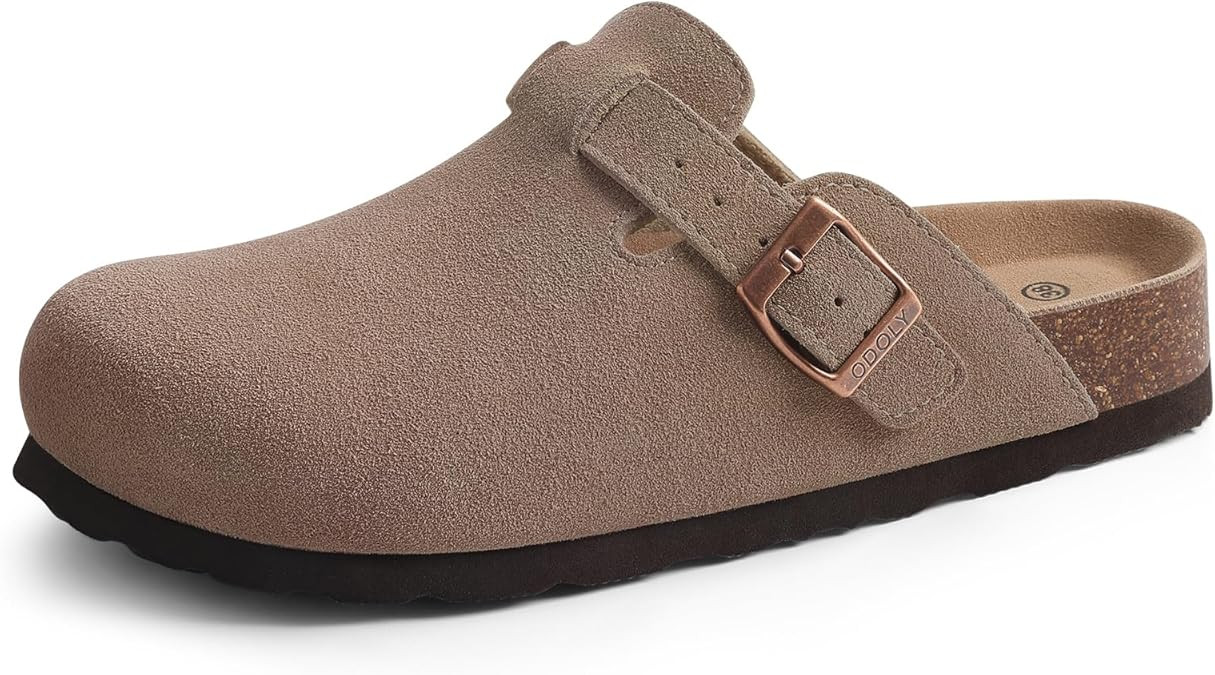 Genuine Suede Clogs for Women Men Soft Cork Footbed Leather Mules Comfort Potato Shoes with Arch ... | Amazon (US)