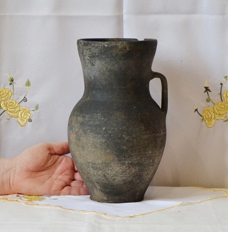 Black Ceramic Vase. Old Big Antique Pitcher. Wabi Sabi Pottery | Etsy | Etsy (US)