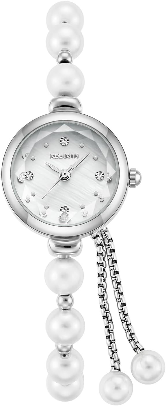 Women's Pearl Bracelet Watch Petite 22mm Dial Watch Adjustable Slider Clasp | Amazon (US)