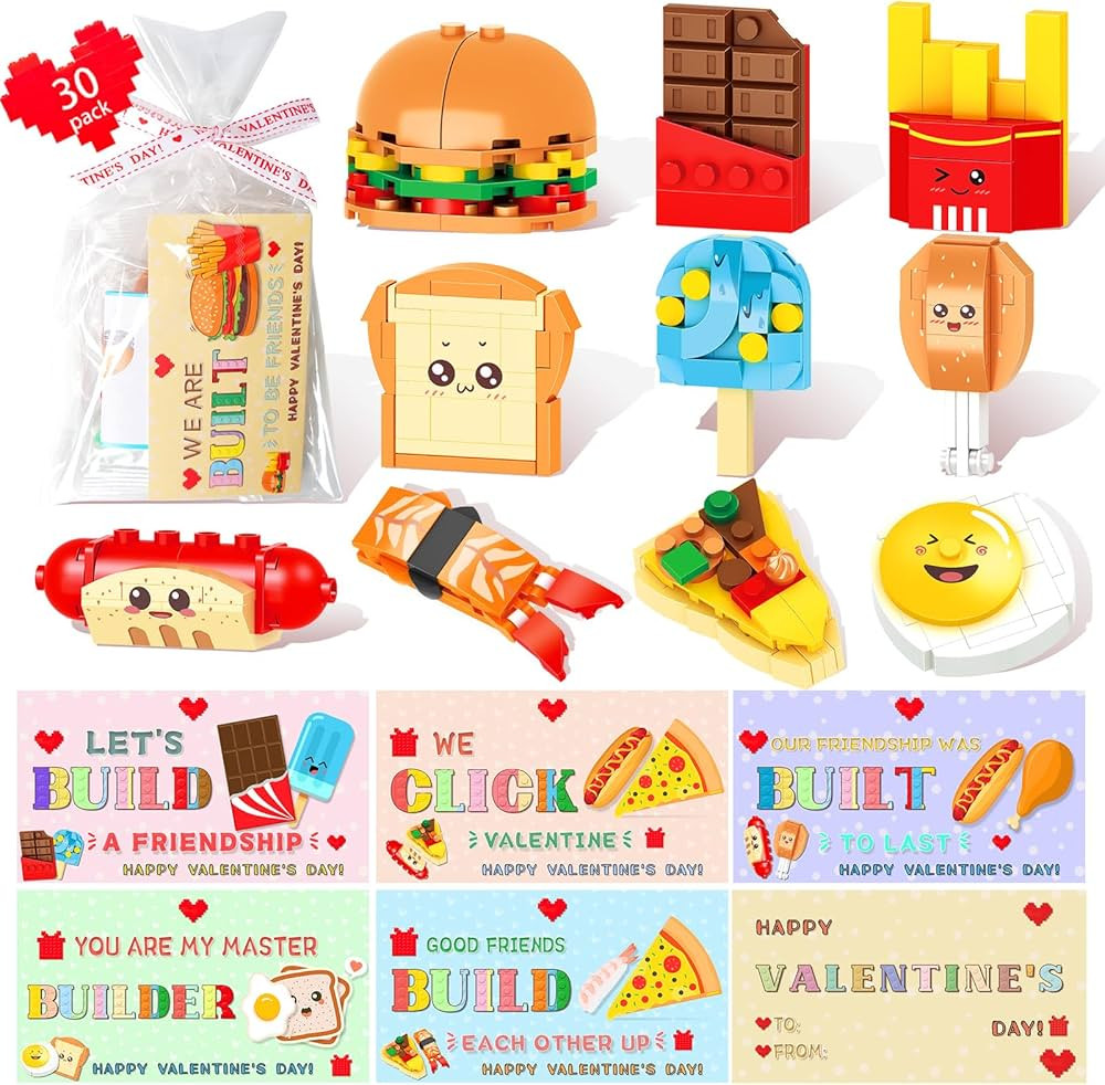 AYGXU Valentines Day Gifts for Kids -valentines cards for kids classroom -30pcs Fast Food buildin... | Amazon (US)