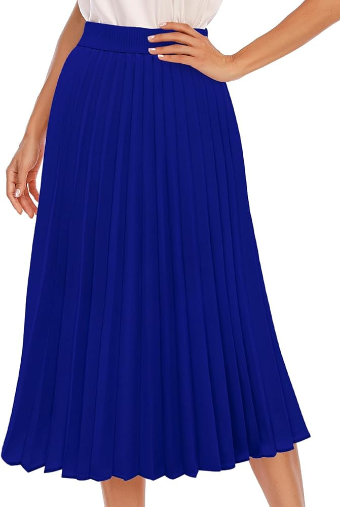 DRESSTELLS Pleated Midi Skirts for Women, Aline Long High Elastic Waisted Summer Flowy Chiffon Sw... | Amazon (US)