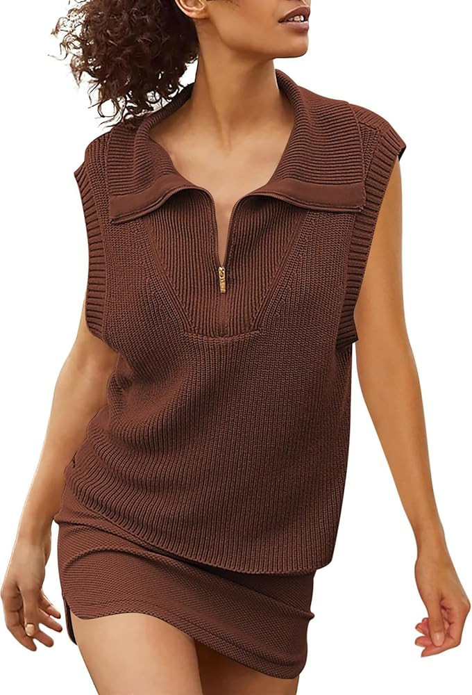 TOLENY Women's Sleeveless Pullover Sweater Vest Half Zip Ribbed Knitted Tank Tops | Amazon (US)