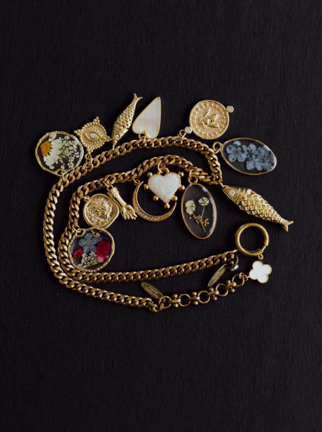 CHARM NECKLACE, FOURTEEN Charms, Fish Necklace, Gold Necklace, Bee Charm , Layering Necklace, Chu... | Etsy (US)