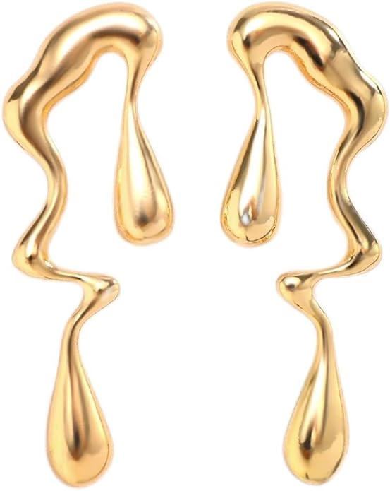 Irregular Waterdrop Earrings for Women Liquid Metal Earrings Thick Hypoallergenic Dangle Earrings... | Amazon (US)