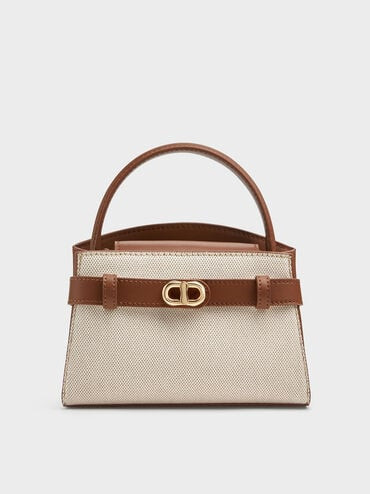 Aubrielle Canvas Two-Tone Top Handle Bag
    
         - Taupe Canvas | Charles & Keith US