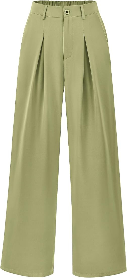 BTFBM Women High Waist Casual Wide Leg Long Palazzo Pants Button Down Loose Business Work Office ... | Amazon (US)