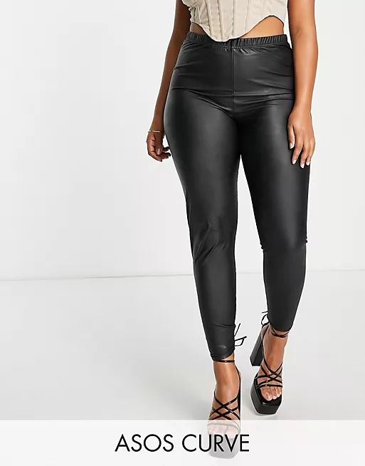 ASOS DESIGN Curve leather look leggings in black | ASOS (Global)
