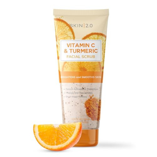 Skin 2.0 Vitamin C & Turmeric Face Scrub - Dermatologist Tested, Exfoliating, Brightening, Hydrating, Anti-Aging, Clean Beauty, Cruelty-Free Korean Skincare, All Skin Types - 6.76 Fl Oz / 200ML | Amazon (US)