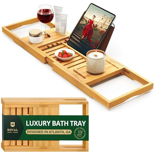 ROYAL CRAFT WOOD Premium Foldable Bathtub Tray - Wood Bath Tray for Tub, Bamboo Shelf, Expandable Bath Table Trays, Bathtub & Bathroom Accessories for New Home & Mothers Day & Birthday Gifts for Mom | Amazon (US)