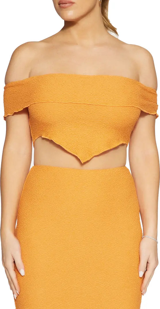Naked Wardrobe Elastic Lace Off the Shoulder V-Hem Crop Top | Nordstrom | Nordstrom