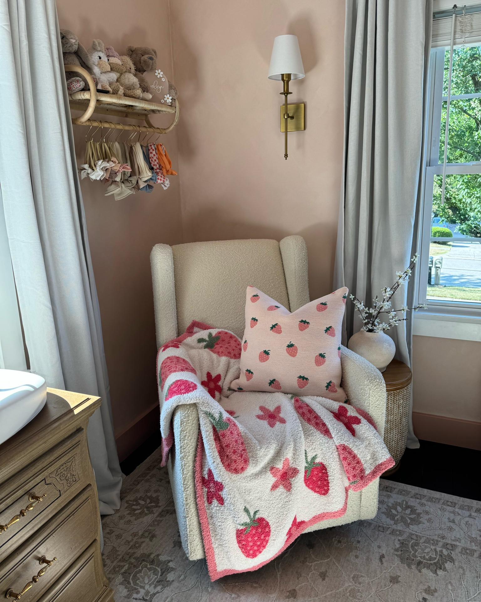 New blanket for sis — have had this strawberry blanket in my cart and finally ordered. It matches her pillow sooo perfectly! So cute for summer. This is the receiving size, 40x40 and perfect for a baby/toddler! 

Styled collection, strawberry and daisies, pink and red, summer blankets, babygirl nursery, boucle glider 

#LTKFindsUnder100 #LTKHome #LTKBaby