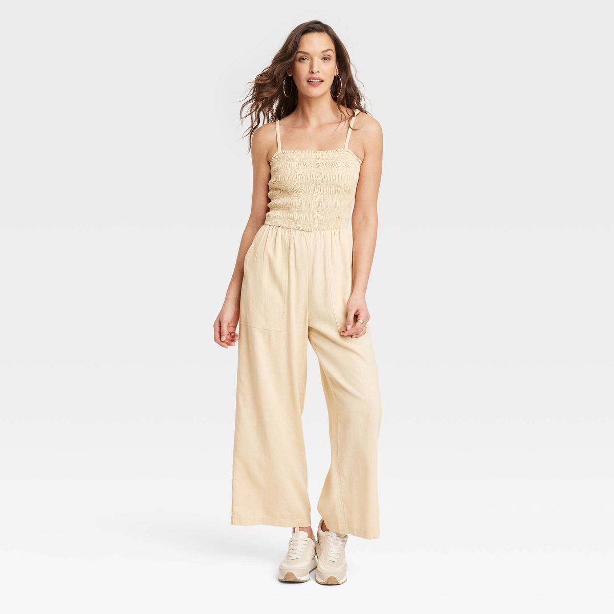 Women's Smocked Linen Maxi Jumpsuit - Universal Thread™ Black S | Target
