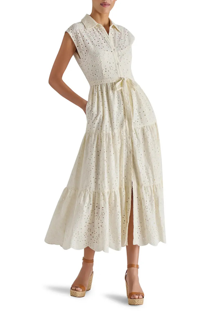 Steve Madden Clover Embroidered Eyelet Sleeveless Tiered Shirtdress | Nordstrom | Nordstrom