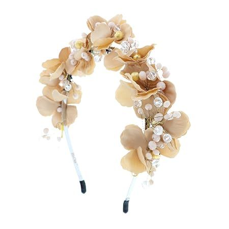 Full Flower Wreath Headband Gold & Crystal Beads Wedding Paegent Party (Light Brown) | Amazon (US)