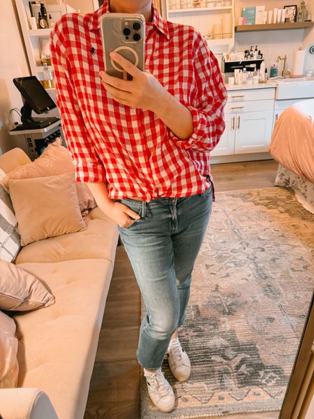 The perfect red check shirt for summer. 

#ralphlaure #motherdenim #shortgirl

#LTKbeauty #LTKover40 #LTKstyletip