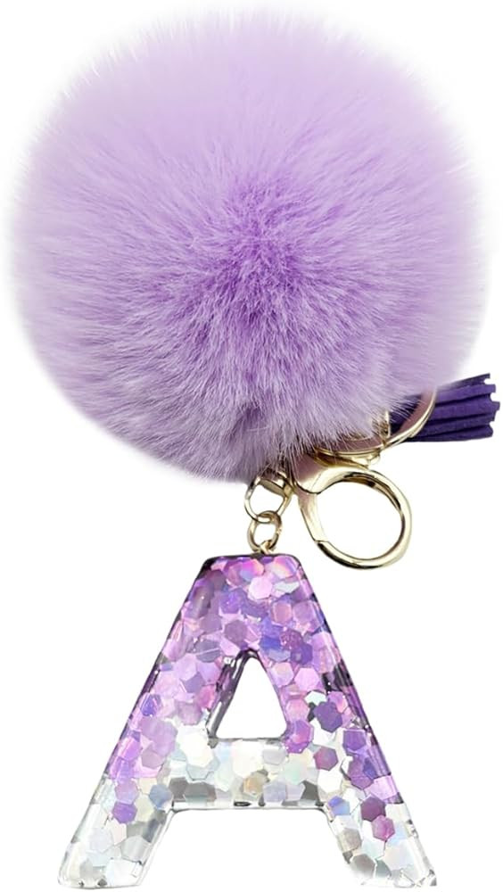 Unpafcxddyig Pom Pom Keychain Faux Rabbit Fur Fluffy Ball Keyring with Initial Letter Key Chain P... | Amazon (US)