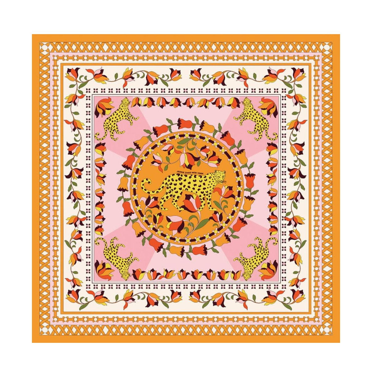 Jessie Zhao New York Double Sided Silk Scarf of Tropical Love - Orange and pink | Macy's