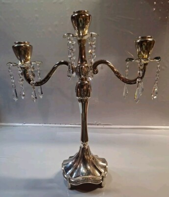 Vtg Royal Limited , Lacquered Silver-plated 3-Lite Candelabra Crystal Accents | eBay US