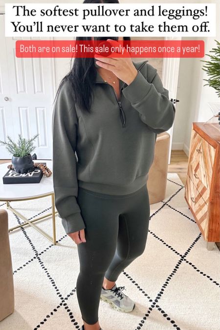 This sale only happens once a year! Wearing a large in the top and leggings. If you are between sizes, definitely size up in the leggings. Color is dark palm in both.

#LTKsalealert #LTKCyberWeek #LTKmidsize