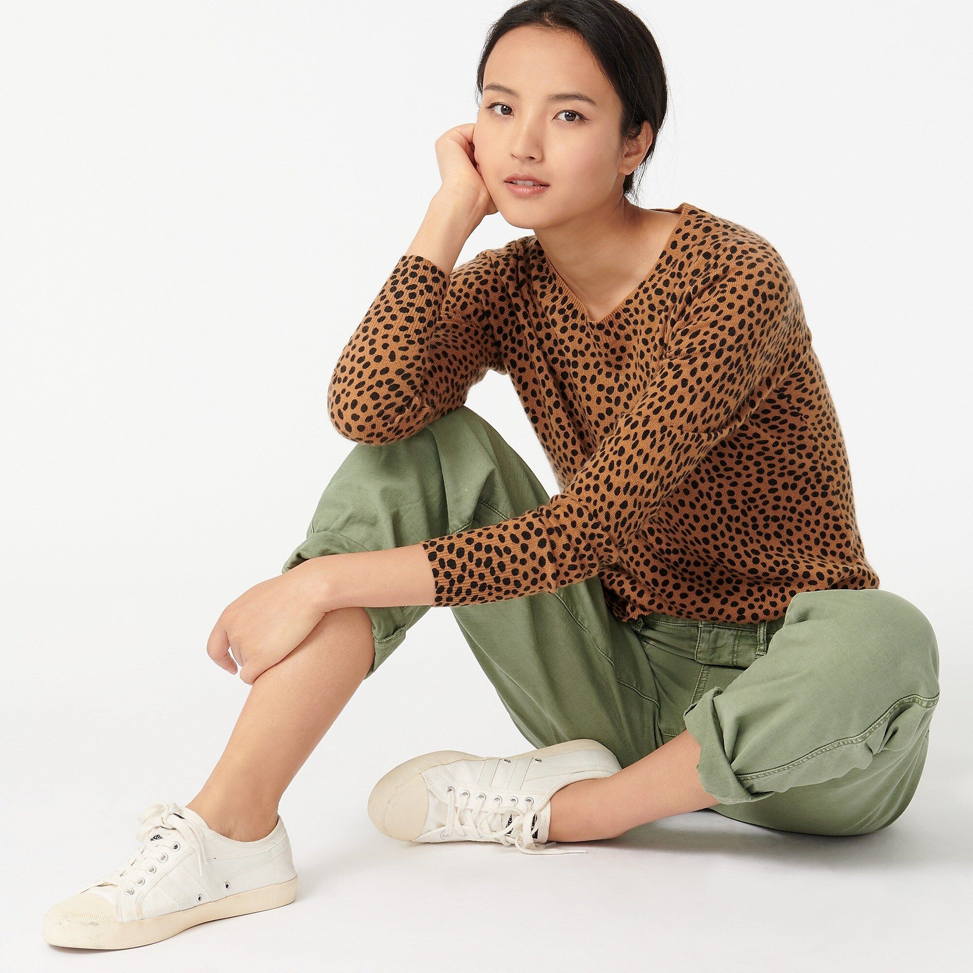 Cashmere crewneck sweater in leopard dot | J.Crew US