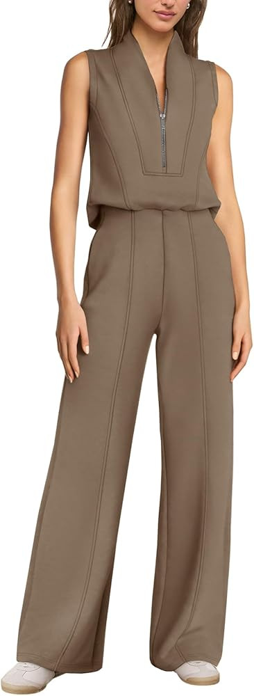 SENSERISE Womens Summer Jumpsuit Dressy Casual Sleeveless One Piece Jumpsuit Half Zip Airport Tra... | Amazon (US)