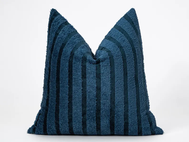 Navy Striped Pillow Cover: Textured Cotton Linen Euro Sham - Etsy | Etsy (US)