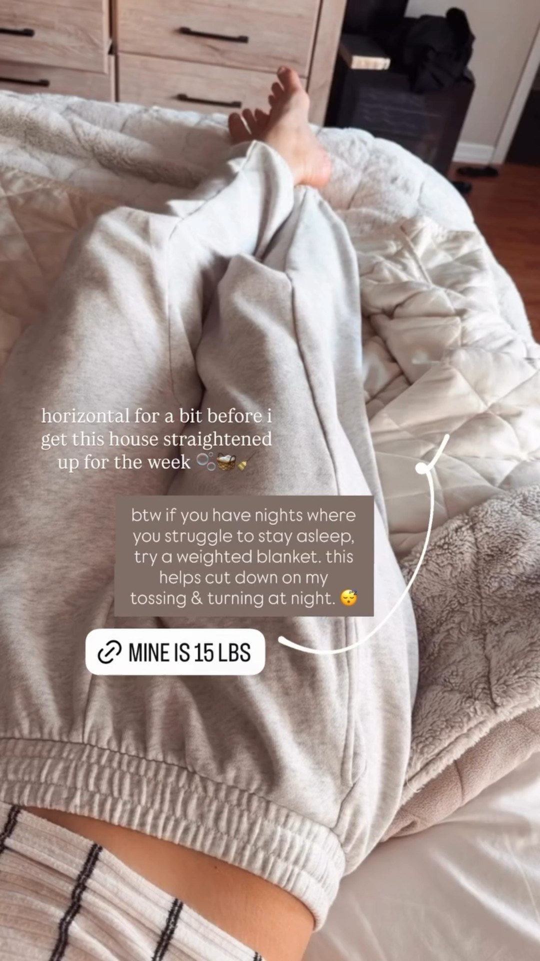 horizontal for a bit before i get this house straightened up for the week 🫧🧺🧹 btw if you have nights where you struggle to stay asleep, try a weighted blanket. this helps cut down on my tossing & turning at night. 😴

Bedding refresh sleep aid sleep tips bedroom