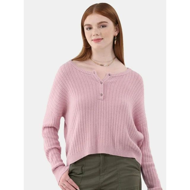 No Boundaries Henley Sweater, Women's | Walmart (US)