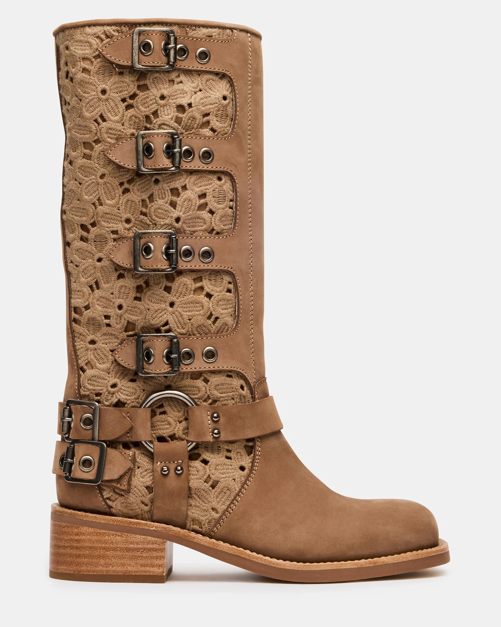 ROCKY Floral Tan Nubuck Knee-High Moto Women's Boot | Steve Madden (US)