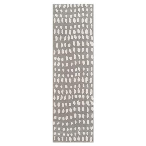 Ava Modern Classic Grey White Wool Boho Dot Patterned Rug - 2'3"x8' | Kathy Kuo Home