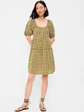 Puff-Sleeve Smocked Mini Swing Dress | Old Navy (US)