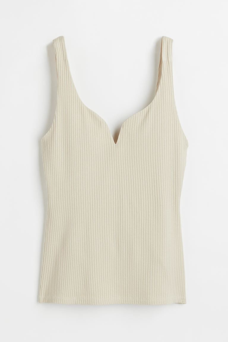 Sleeveless top in ribbed viscose jersey with a sweetheart neckline at front. | H&M (US + CA)