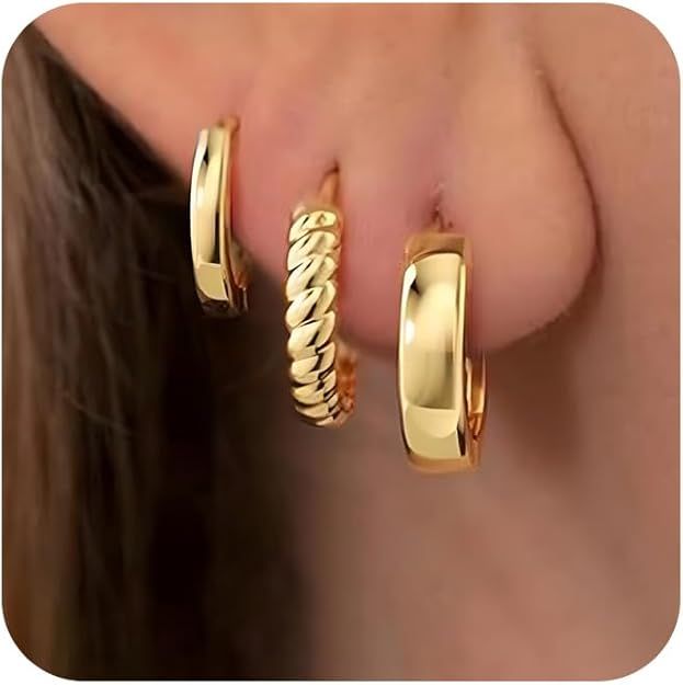 Gold Hoop Earrings for Women, Trendy 14K Gold Plated Hypoallergenic Cubic Zirconia Earring for Wo... | Amazon (US)