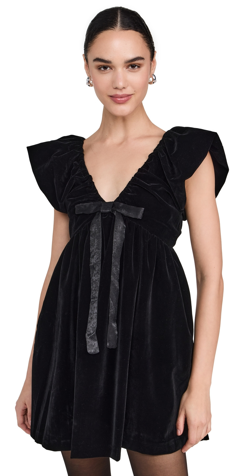 endless rose Velvet Satin Bow Mini Dress Black M | Shopbop