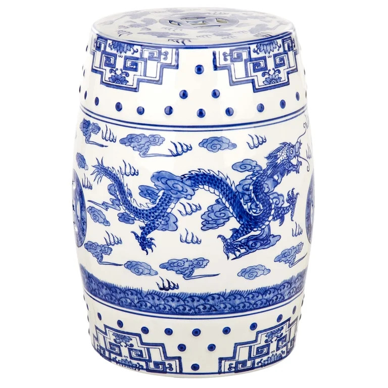 Safavieh Dragon's Breath Chinoiserie Garden Patio Stool, Blue | Walmart (US)