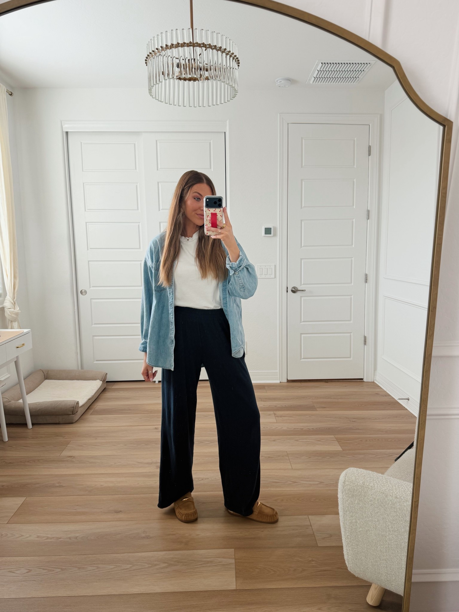 Comfy WFH outfit! Wearing a small long in the pants and a small in the denim top