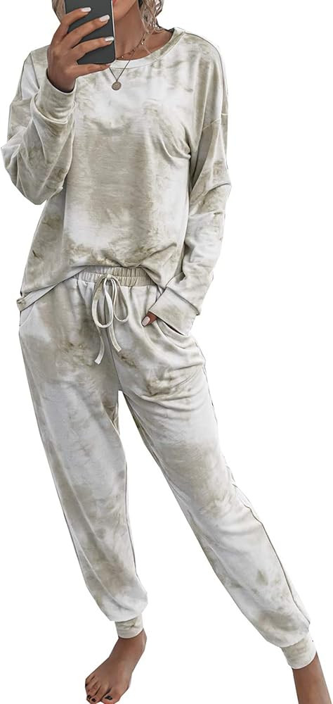 PRETTYGARDEN Women's Tie Dye Two Piece Pajamas Set Casual Long Sleeve Sweatshirt with Long Pants ... | Amazon (US)