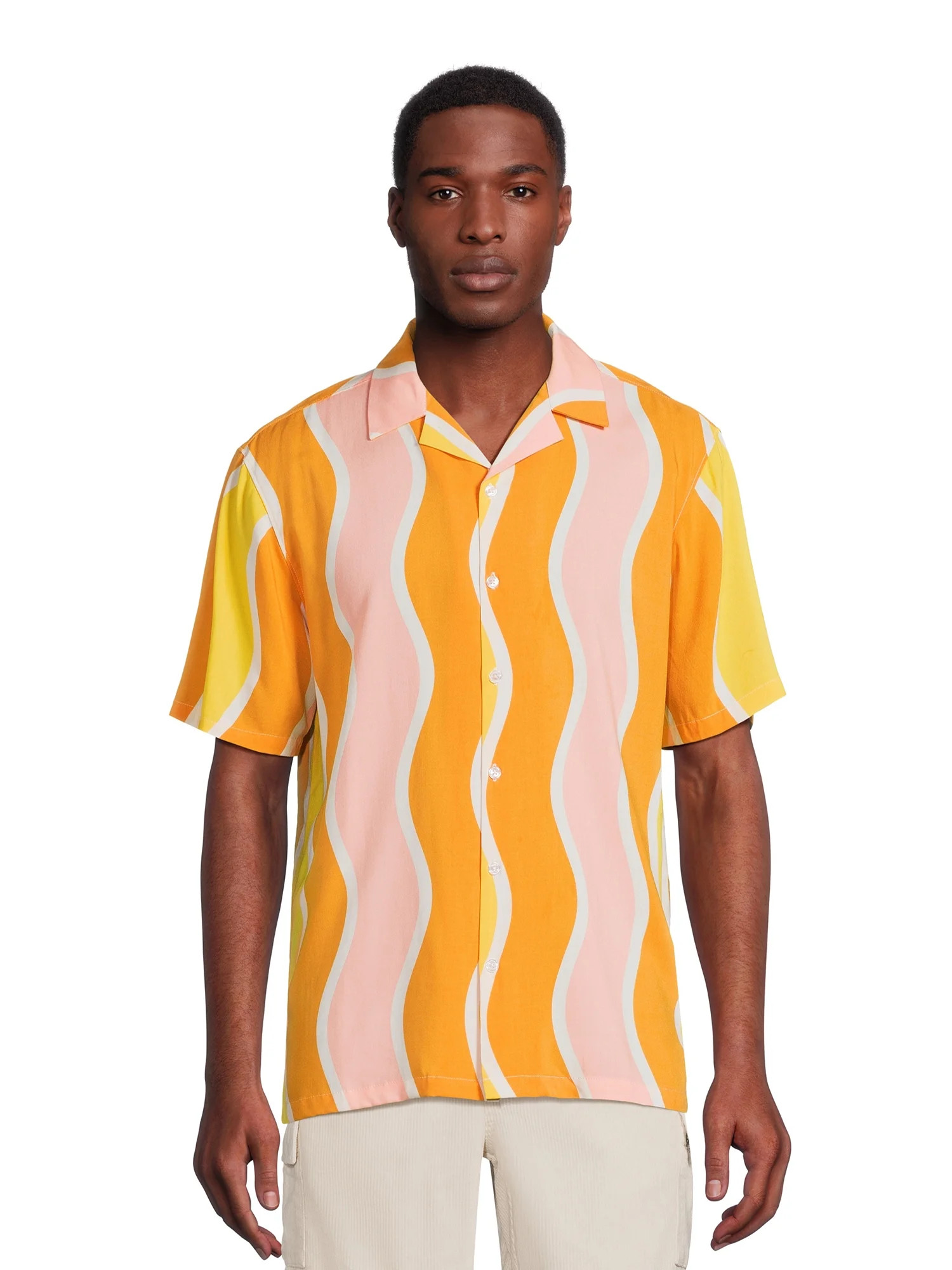 No Boundaries Men's & Big Men's Button-Down Rayon Shirt, Sizes XS-5XL - Walmart.com | Walmart (US)