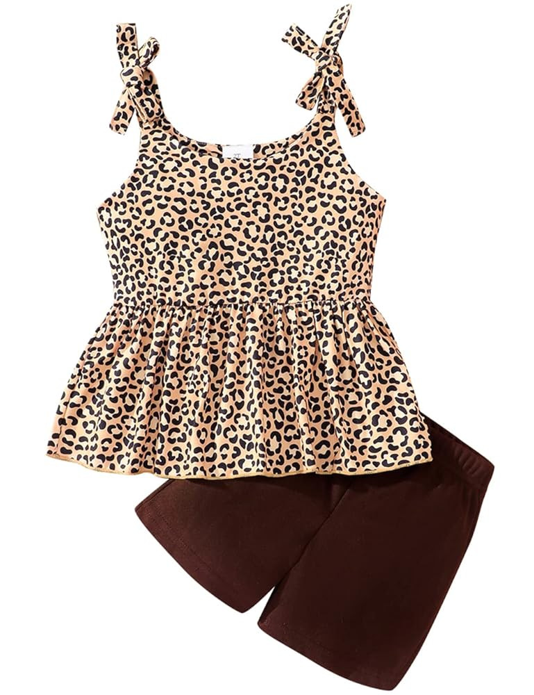 Toddler Girls Clothes Summer Short Set Outfit Tie Knot Shoulder Sleeveless Ruffle Tops and Shorts... | Amazon (US)