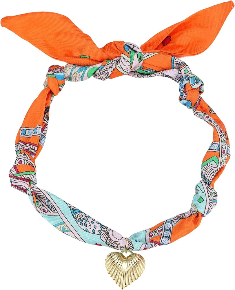 Scarf Necklace with Charm，Bandana Necklace with Dainty Pendants Adjustable Choker Jewelry for W... | Amazon (US)