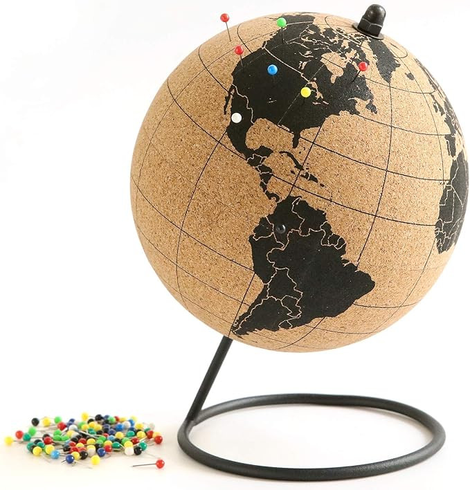 Globe Trekkers - Mini Cork Globe with 50 Different Colored Push Pins & Durable Stainless Steel Ba... | Amazon (US)