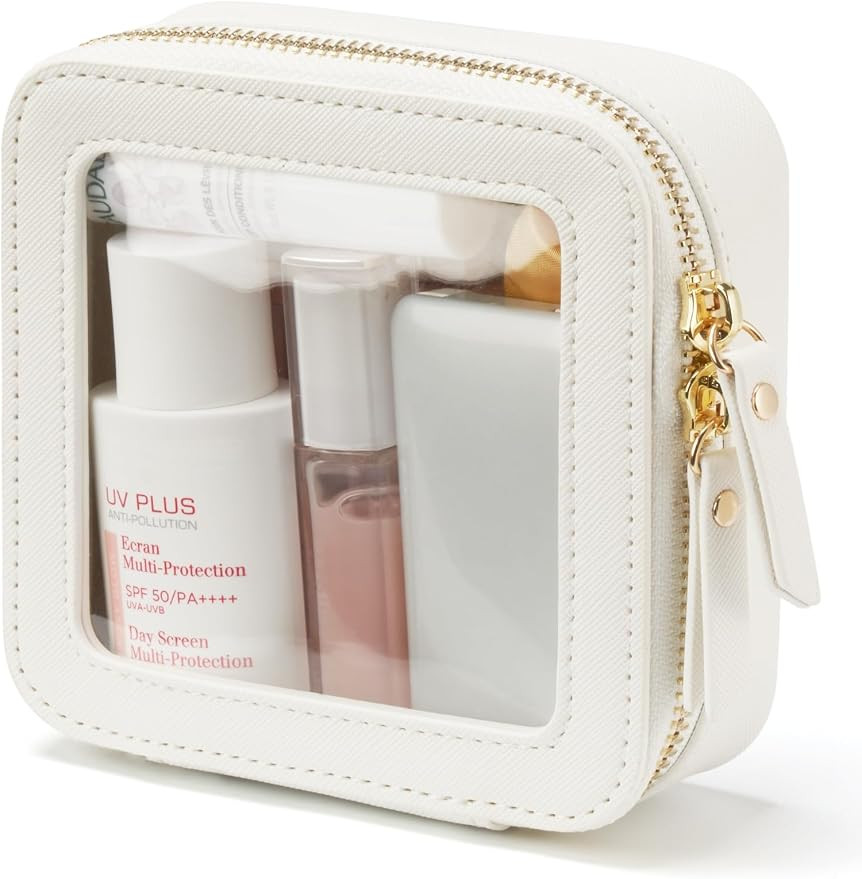 Small Clear Makeup Bag for Purse, Travel Cosmetic Case, White, Mini | Amazon (US)