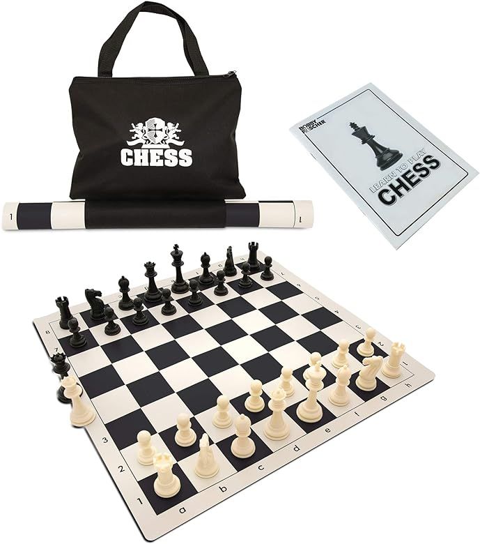 WE Games Best Value Tournament Chess Set - Filled Chess Pieces and Black Roll-Up Vinyl Chess Board | Amazon (US)