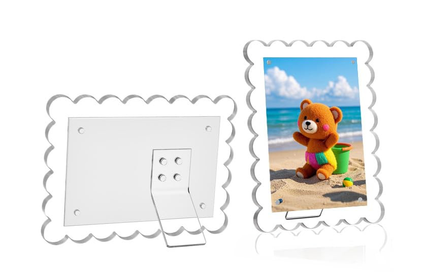 1 PACK 5 x 7 Picture Frame, Acrylic Clear Scalloped Photo Frame with Magnetic Holder for Vertical... | Amazon (US)