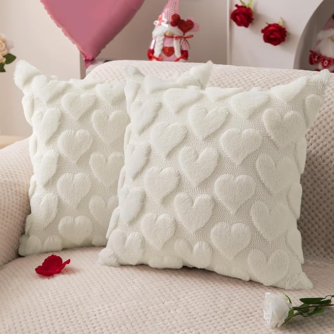 DFXSZ Valentines Pillow Covers 20x20 inch Set of 2 Valentines Day Decoration Cream White Heart So... | Amazon (US)