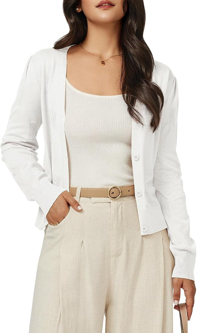 Arach&Cloz Cardigan Sweaters for Women 2023 Fall Fashion Button Down Cozy Lightweight Knit Croppe... | Amazon (US)
