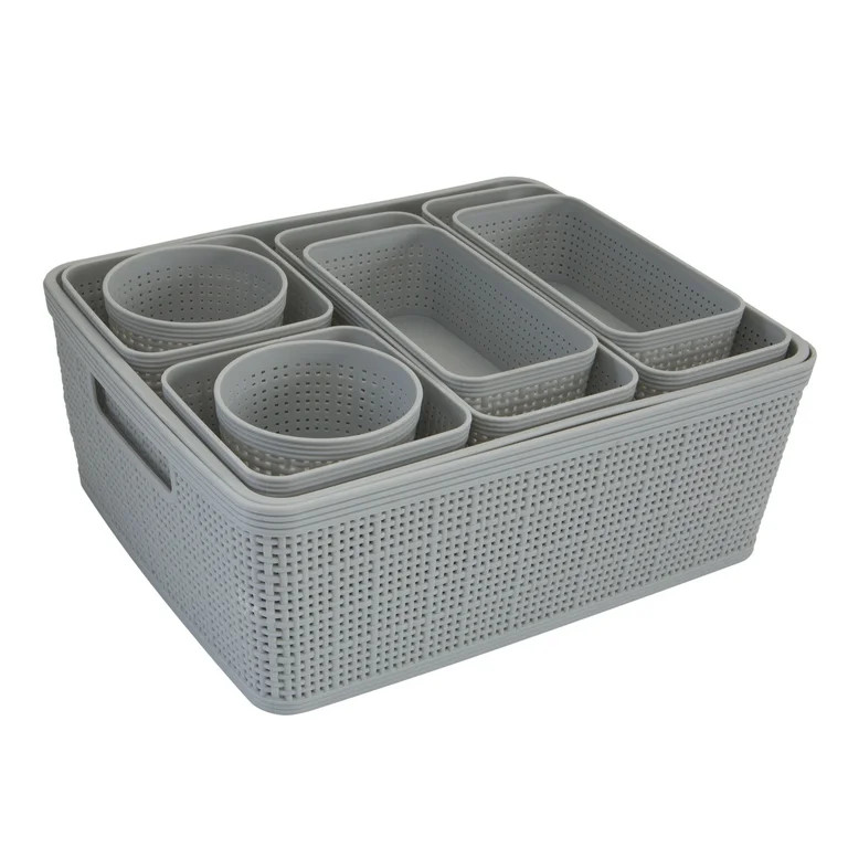 Simplify 10 Pack Organizing Basket Set in Gray Plastic 13.78" | Walmart (US)